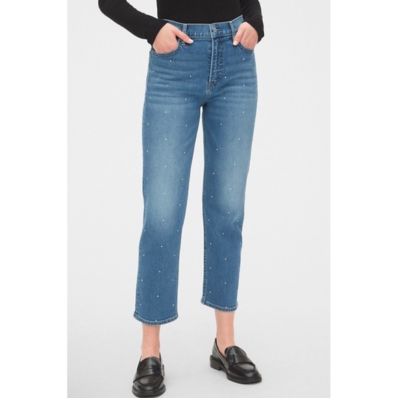 GAP High Rise Studded Cheeky Straight Jeans Size 00/24P - Picture 1 of 6